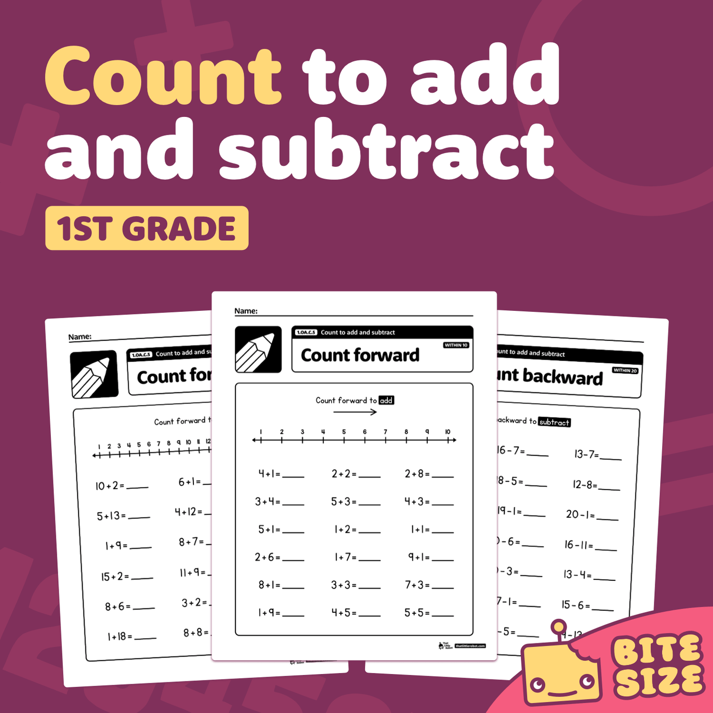 Count to Add and Subtract Worksheets | 1.OA.C.5