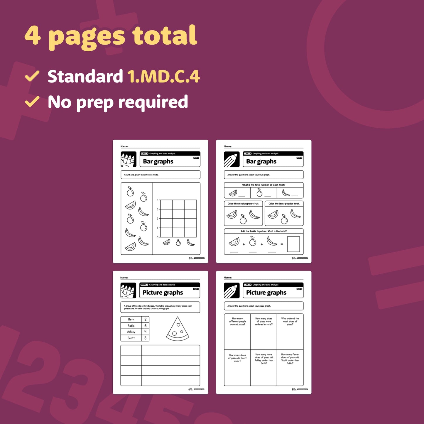 Graphing and Data Analysis Worksheets | 1.MD.C.4