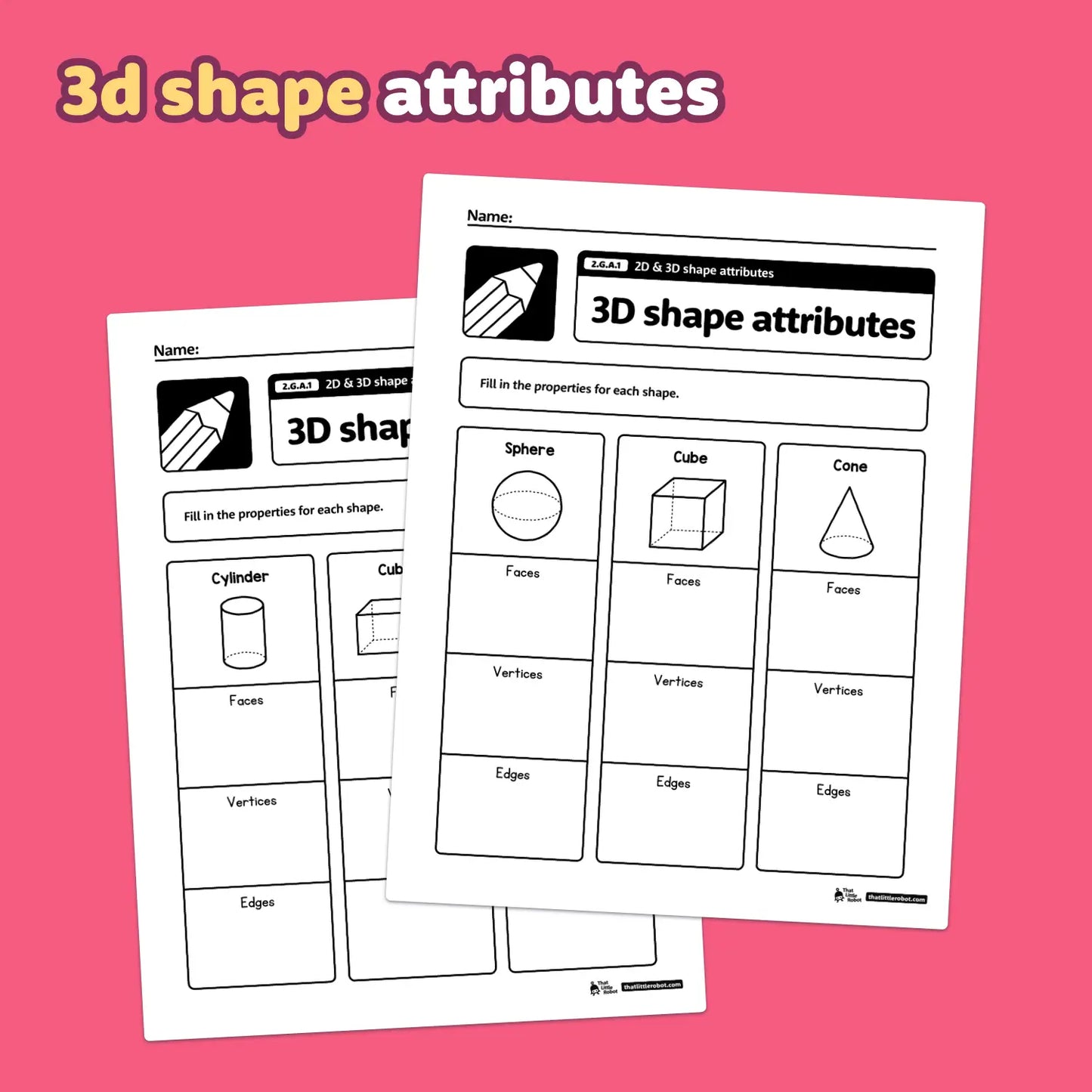 2d & 3d Shape Attributes Worksheets | 2.G.A.1