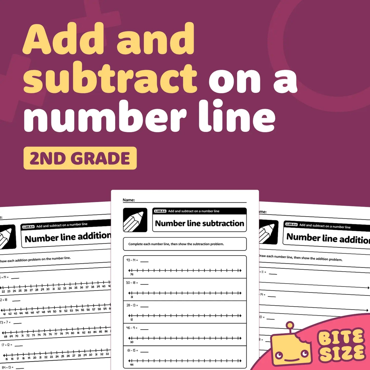 Add and Subtract on a Number Line Worksheets | 2.MD.B.6