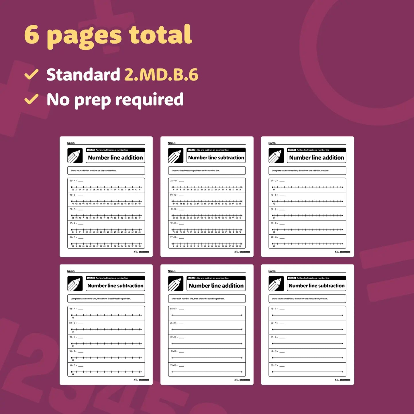 Add and Subtract on a Number Line Worksheets | 2.MD.B.6