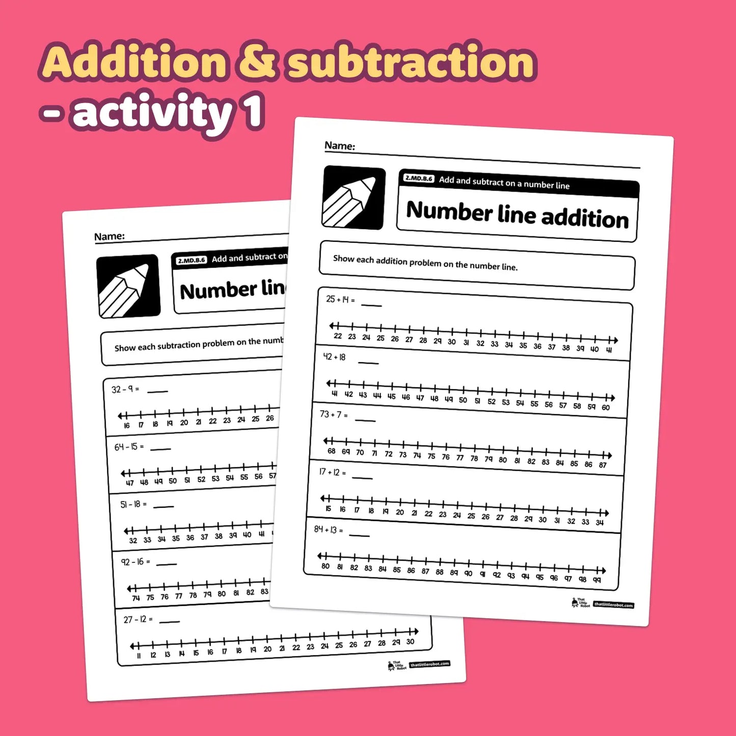 Add and Subtract on a Number Line Worksheets | 2.MD.B.6