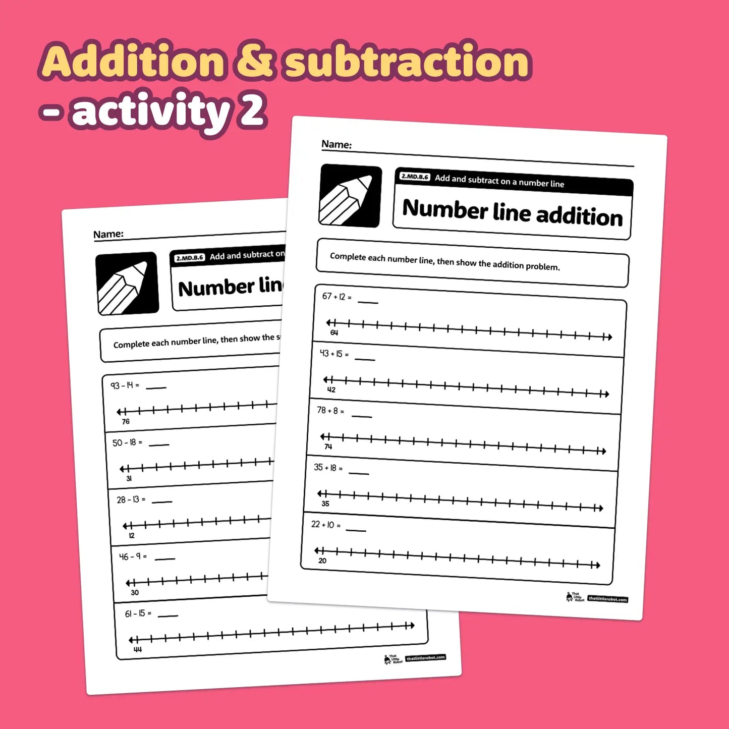 Add and Subtract on a Number Line Worksheets | 2.MD.B.6