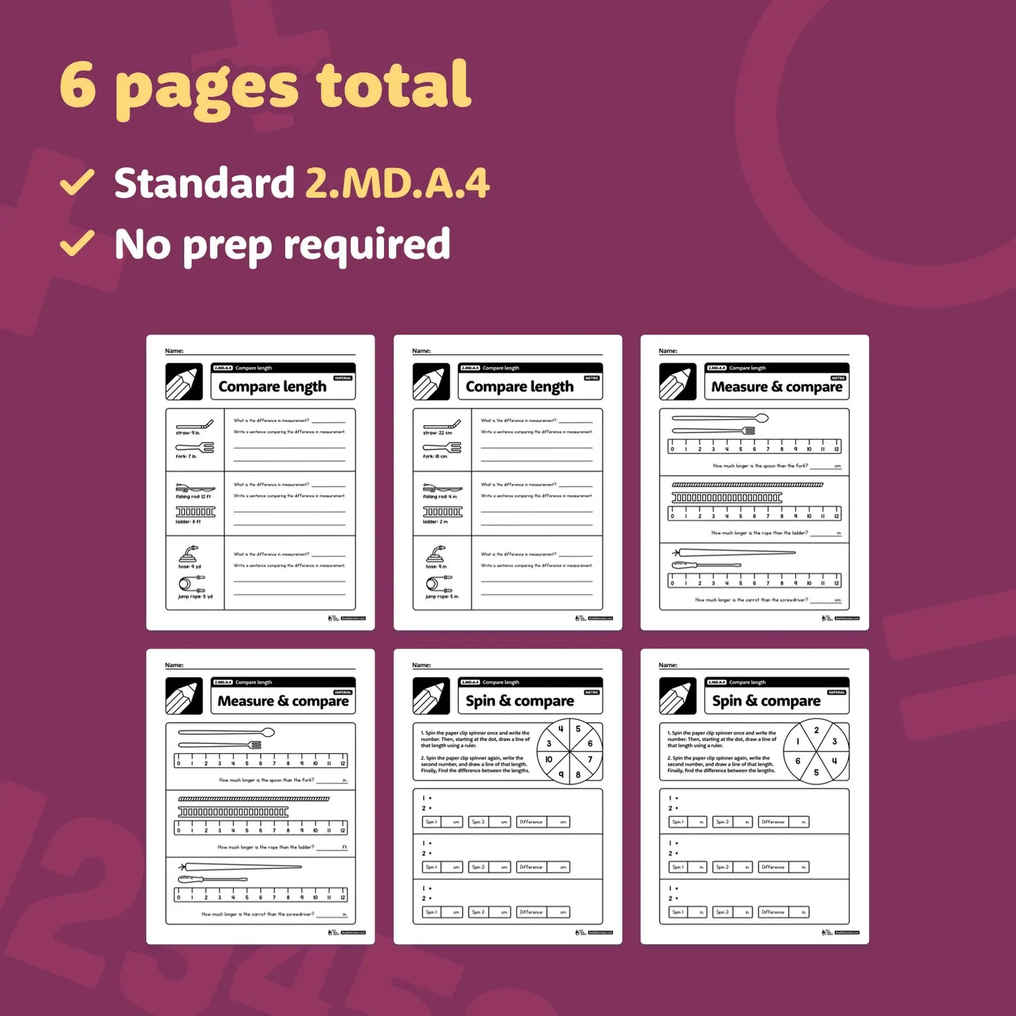 Compare Length Worksheets | 2.MD.A.4