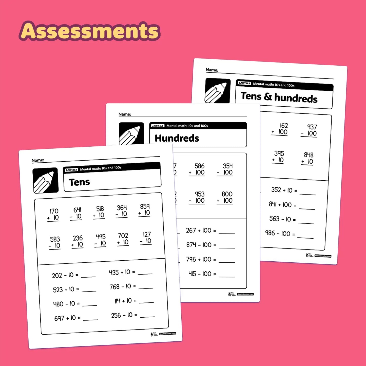 Mental Math: 10s & 100s Worksheets | 2.NBT.B.8