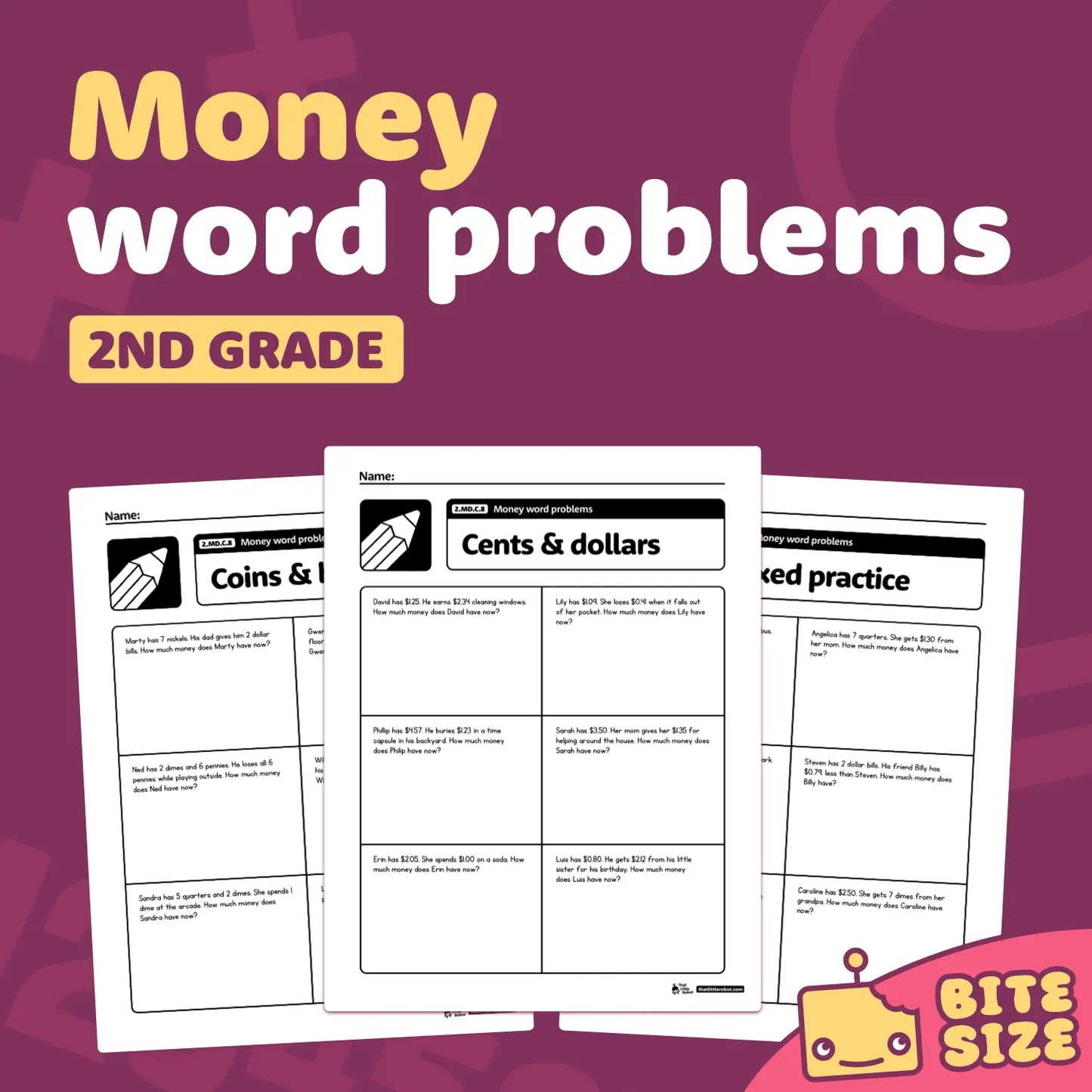 Money Word Problems Worksheets | 2.MD.C.8