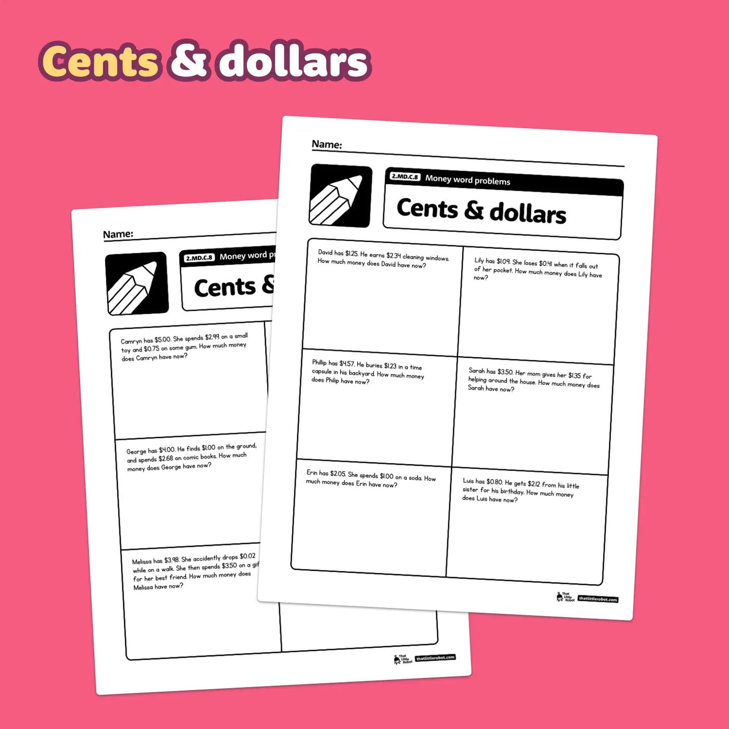Money Word Problems Worksheets | 2.MD.C.8