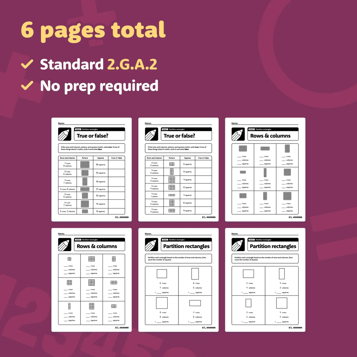 Partition Rectangles Worksheets | 2.G.A.2