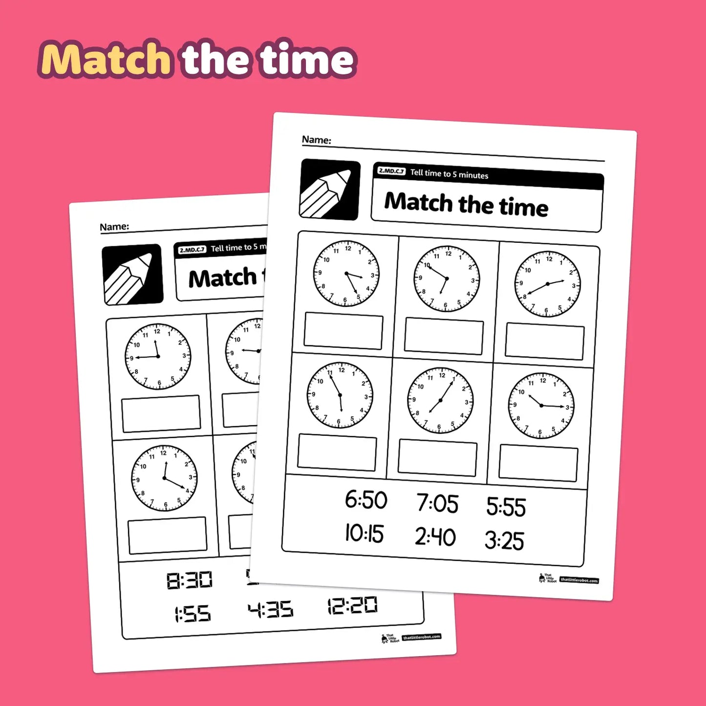Tell Time to 5 Minutes Worksheets | 2.MD.C.7