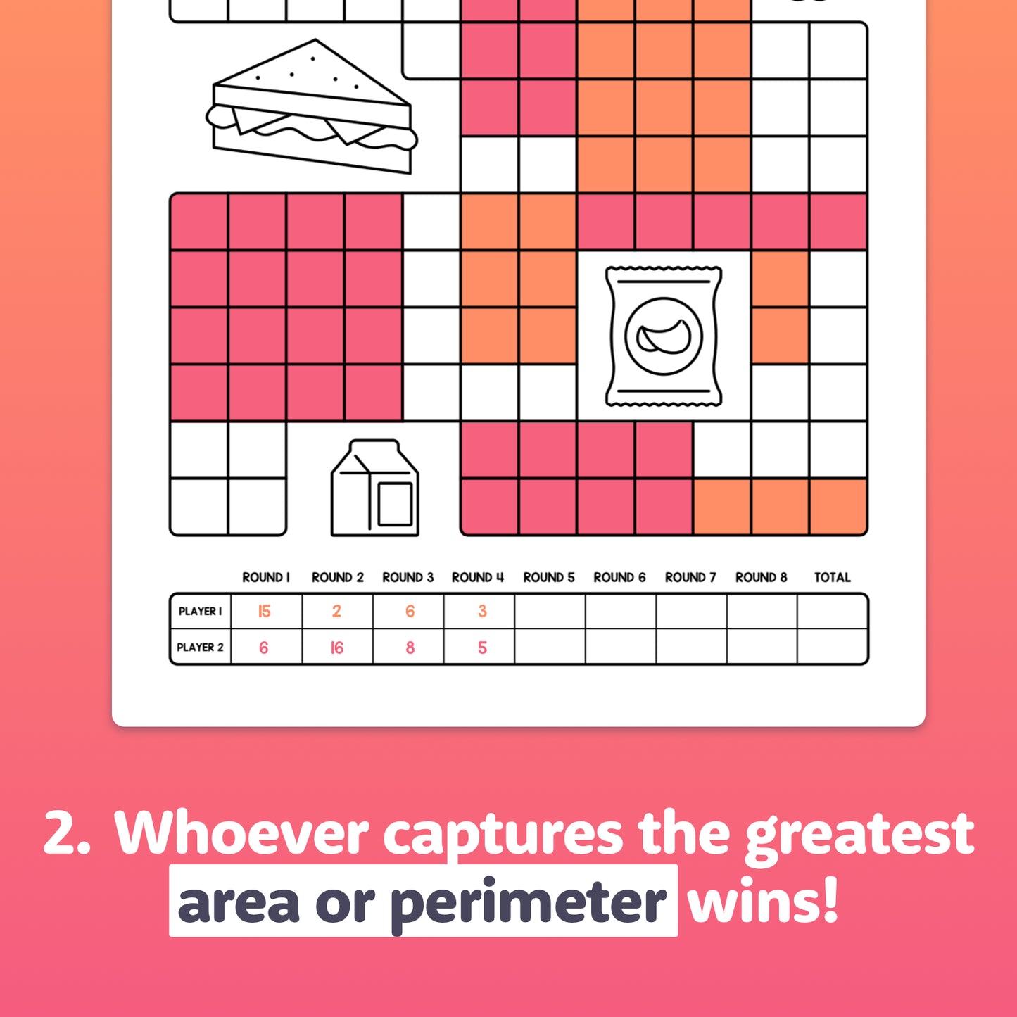 Printable PDF with a grid board for capturing area or perimeter.