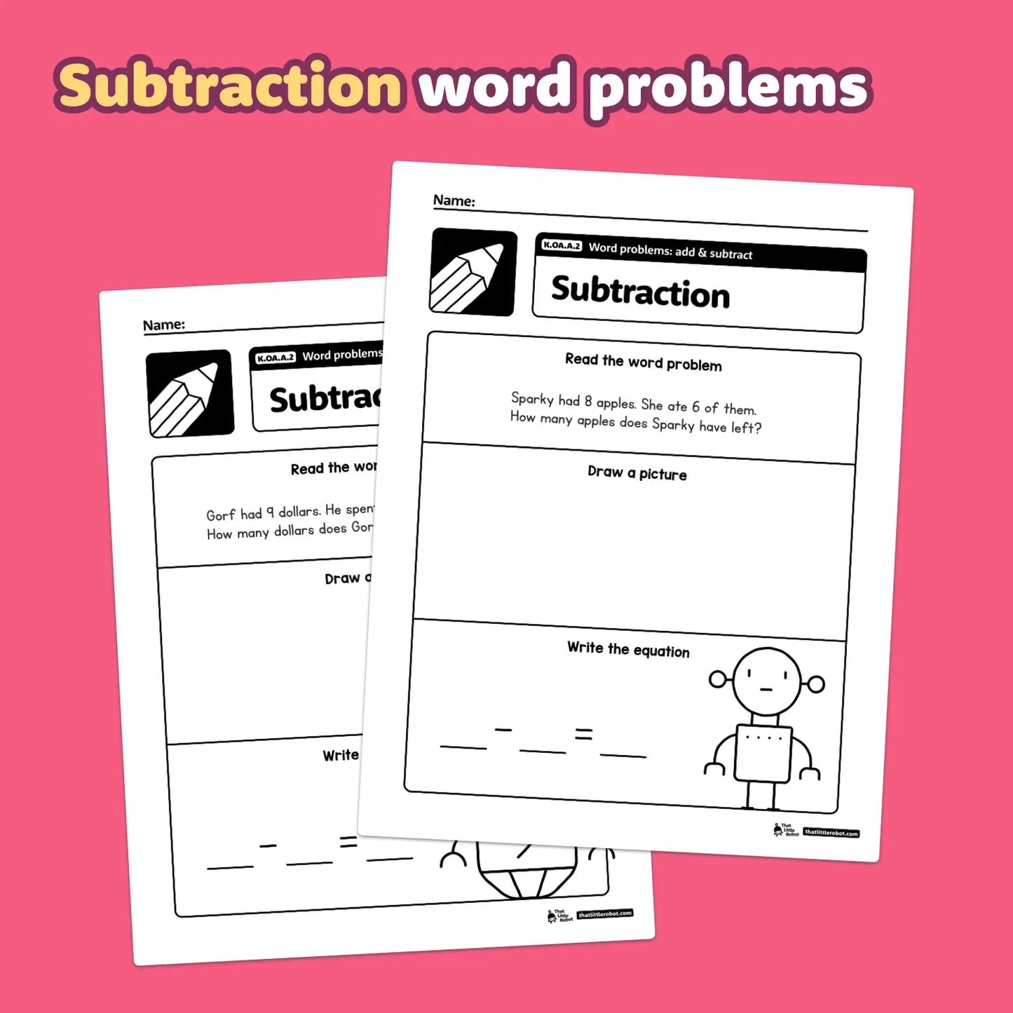 Two subtraction word problem worksheets.