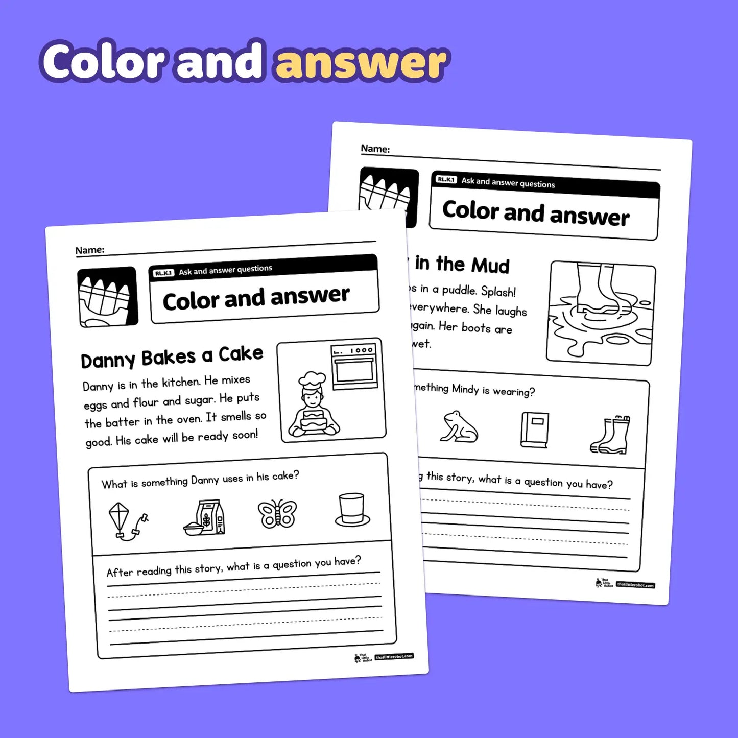 Two kindergarten worksheets with ask and answer questions.