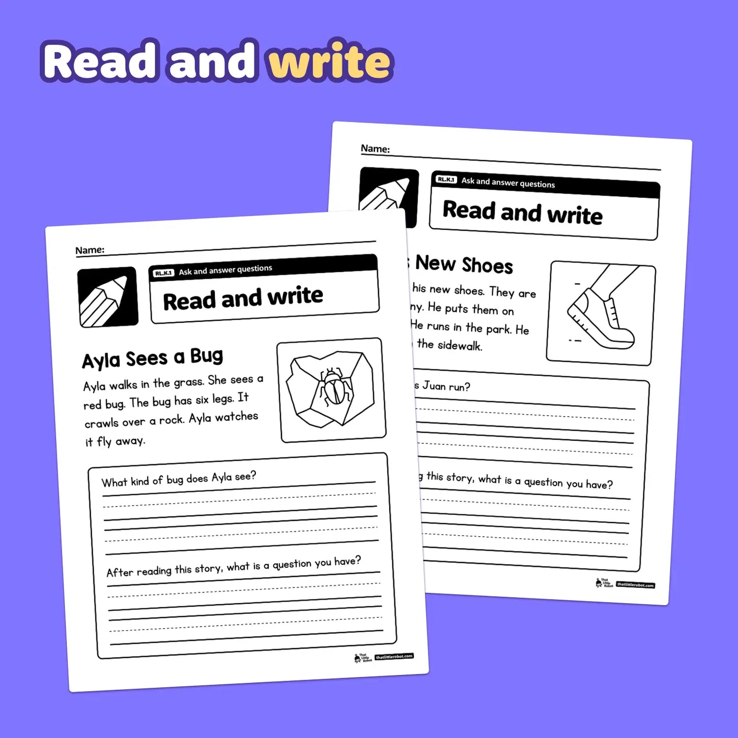 Printable kindergarten worksheets with ask and answer questions (RL.K.1).