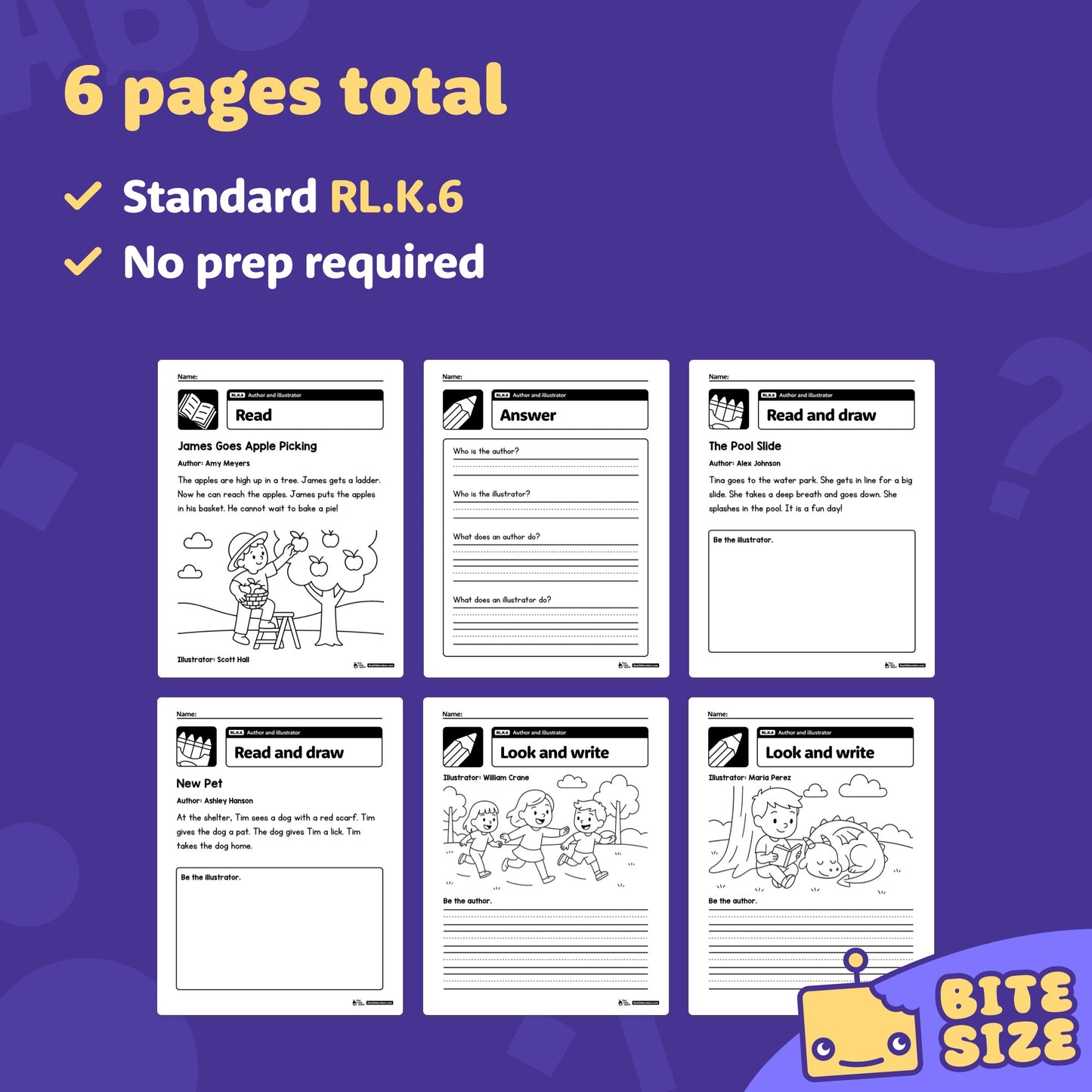 Worksheets for kindergarten with reading prompts and spaces for drawing.
