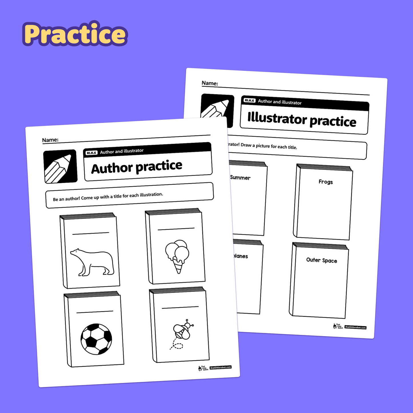 Printable kindergarten worksheets for author and illustrator comprehension skills.