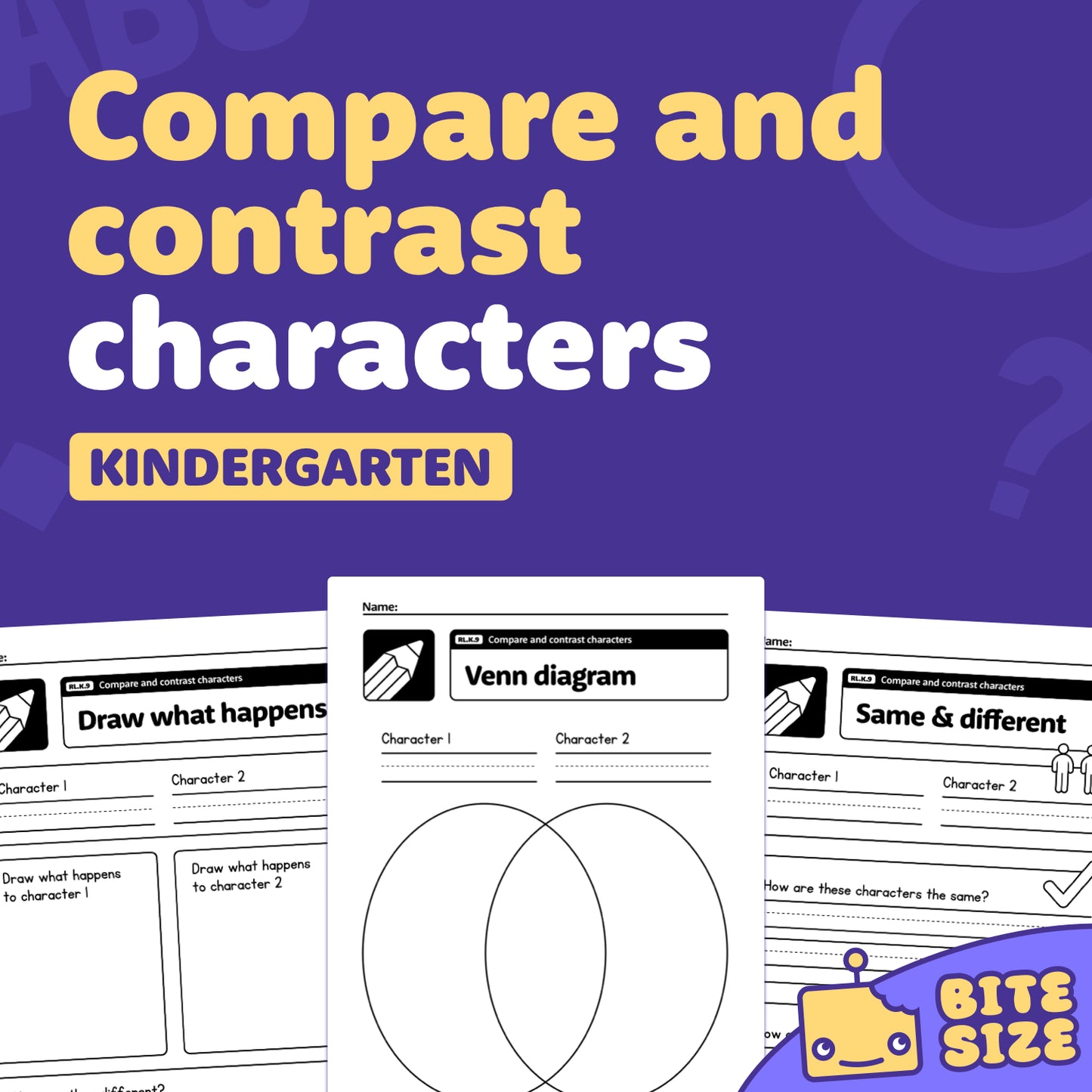 Worksheets displaying tasks to compare and contrast kindergarten characters.