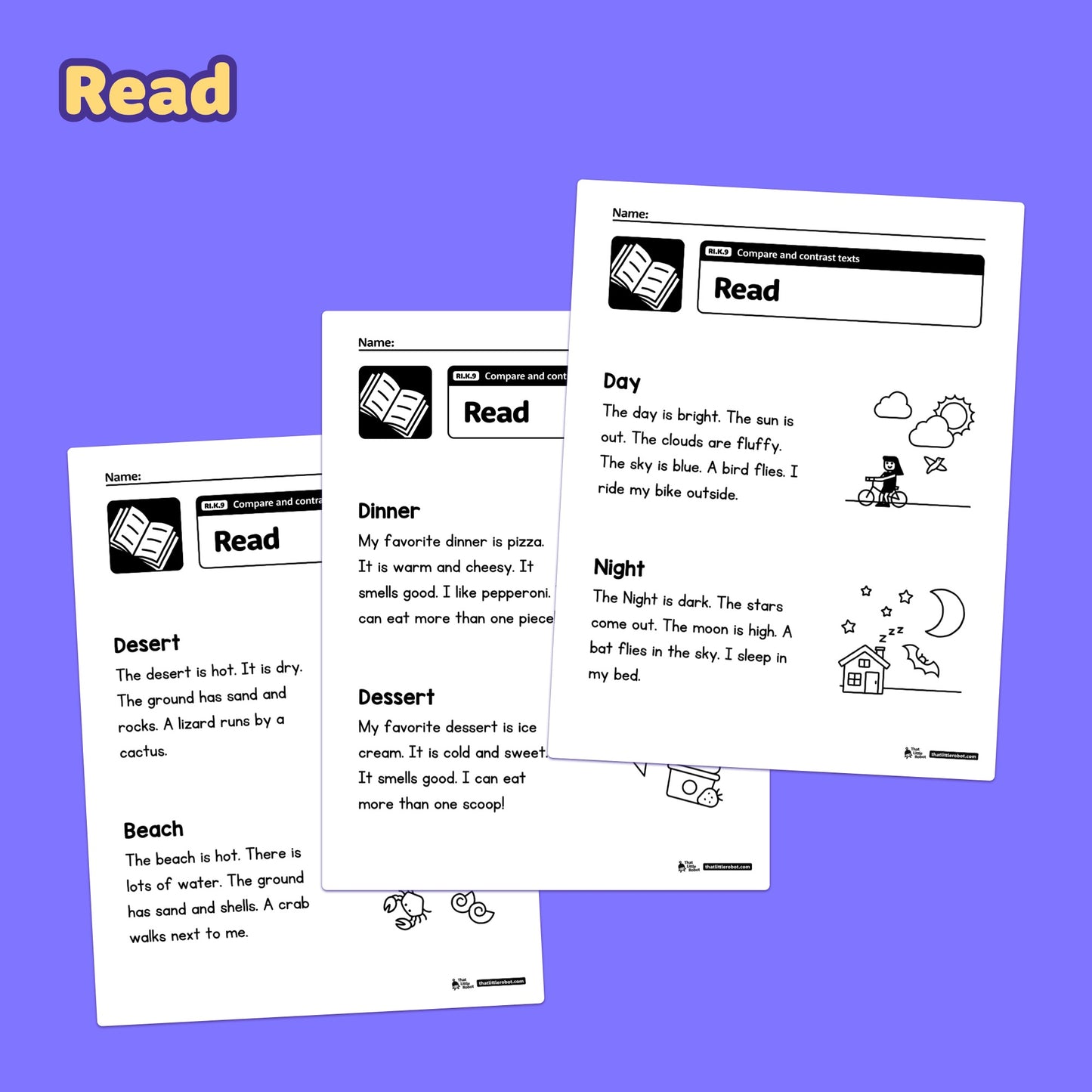 A set of kindergarten worksheets for comparing and contrasting texts.