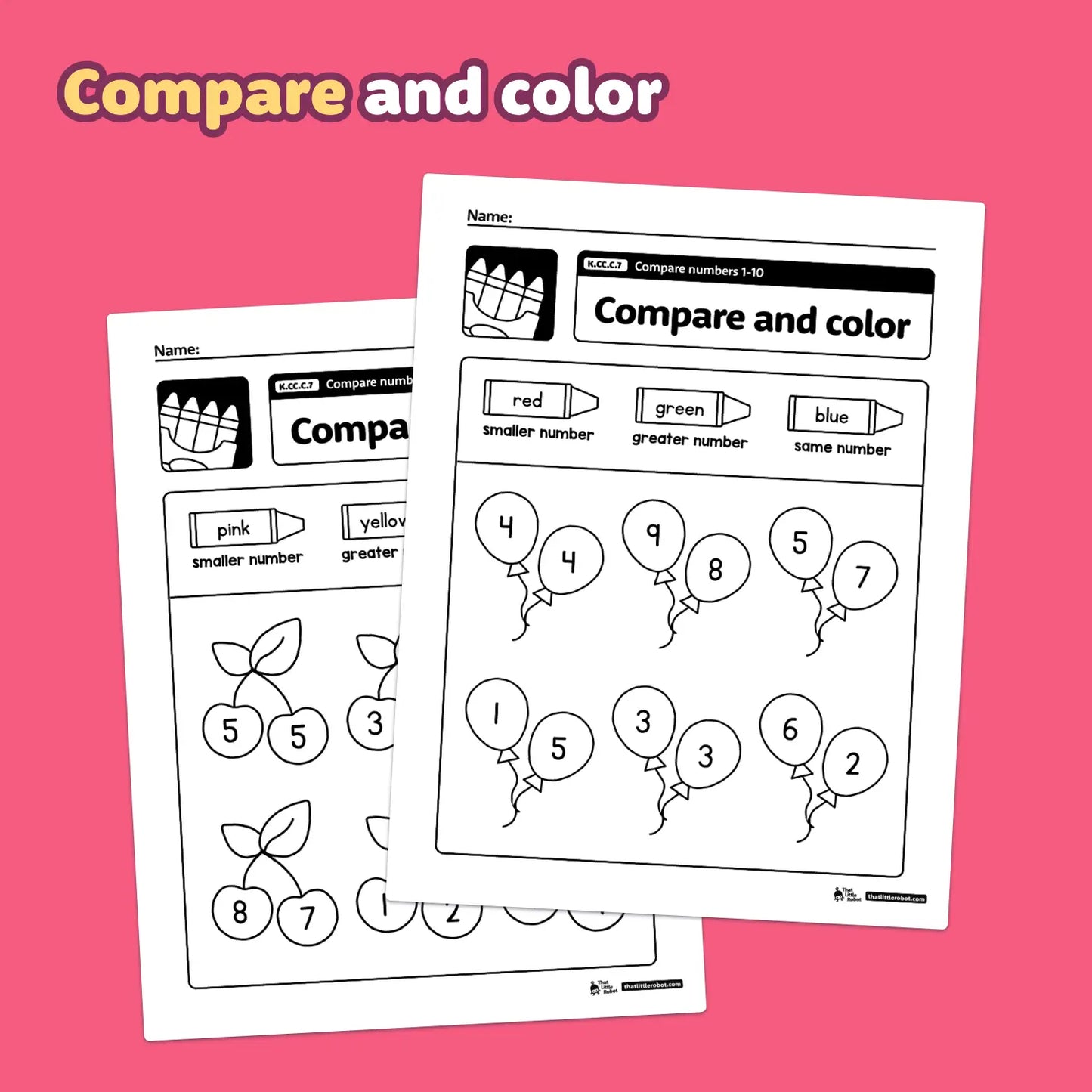 Compare Numbers to 10 Worksheets K.CC.C.7