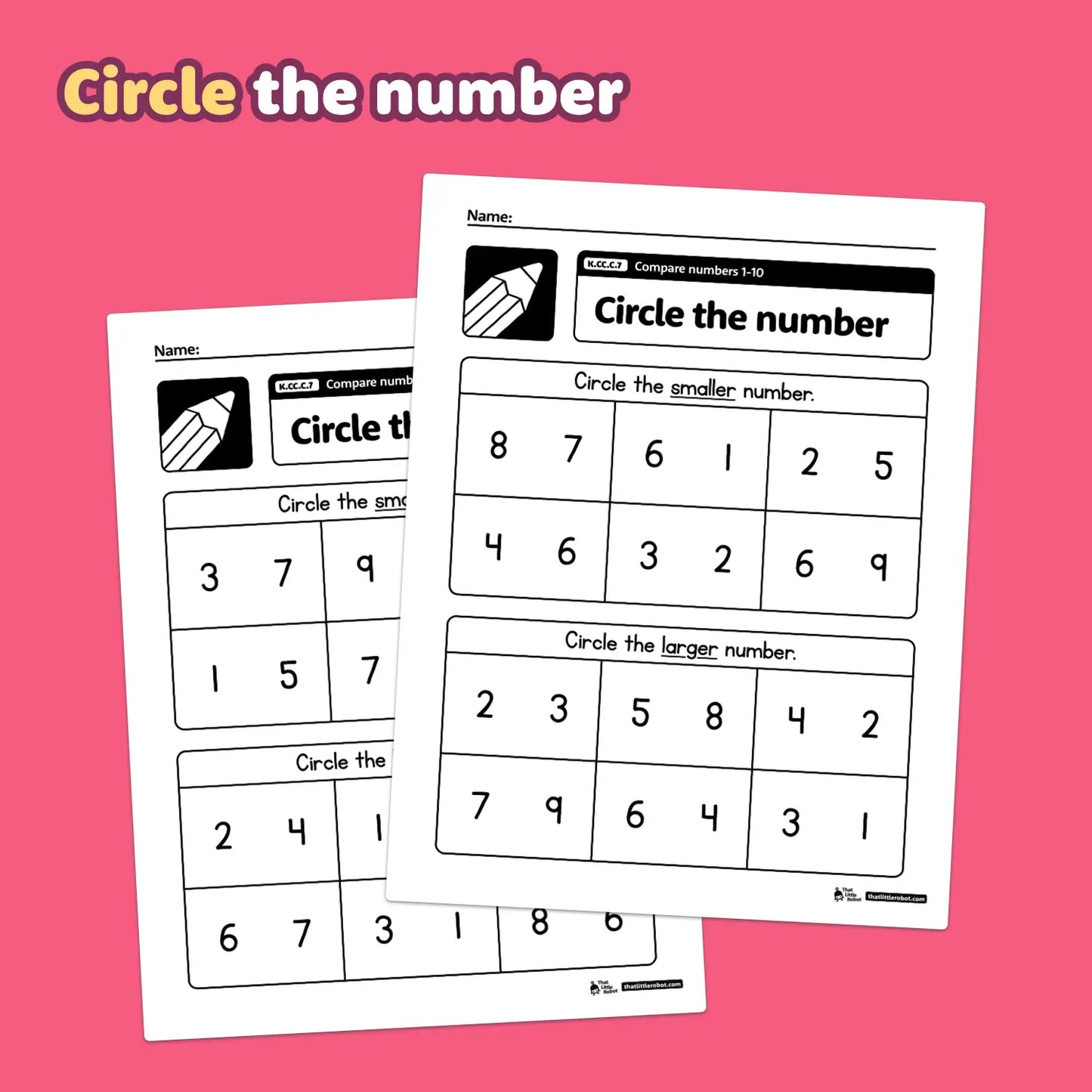 Compare Numbers to 10 Worksheets K.CC.C.7