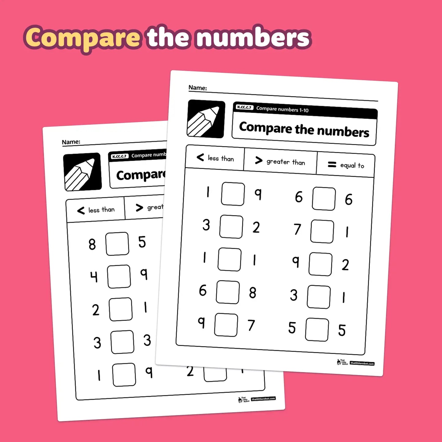 Compare Numbers to 10 Worksheets K.CC.C.7