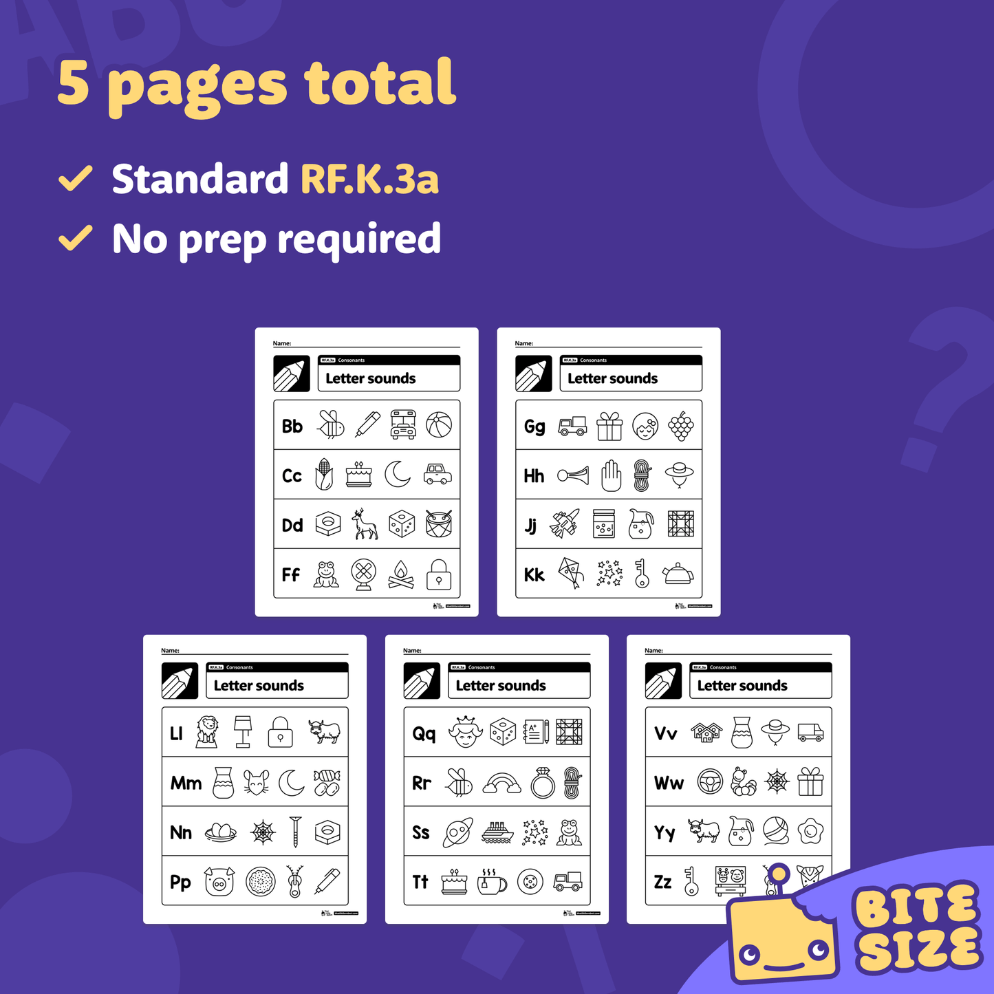 Printable kindergarten worksheets focused on consonant recognition and practice.