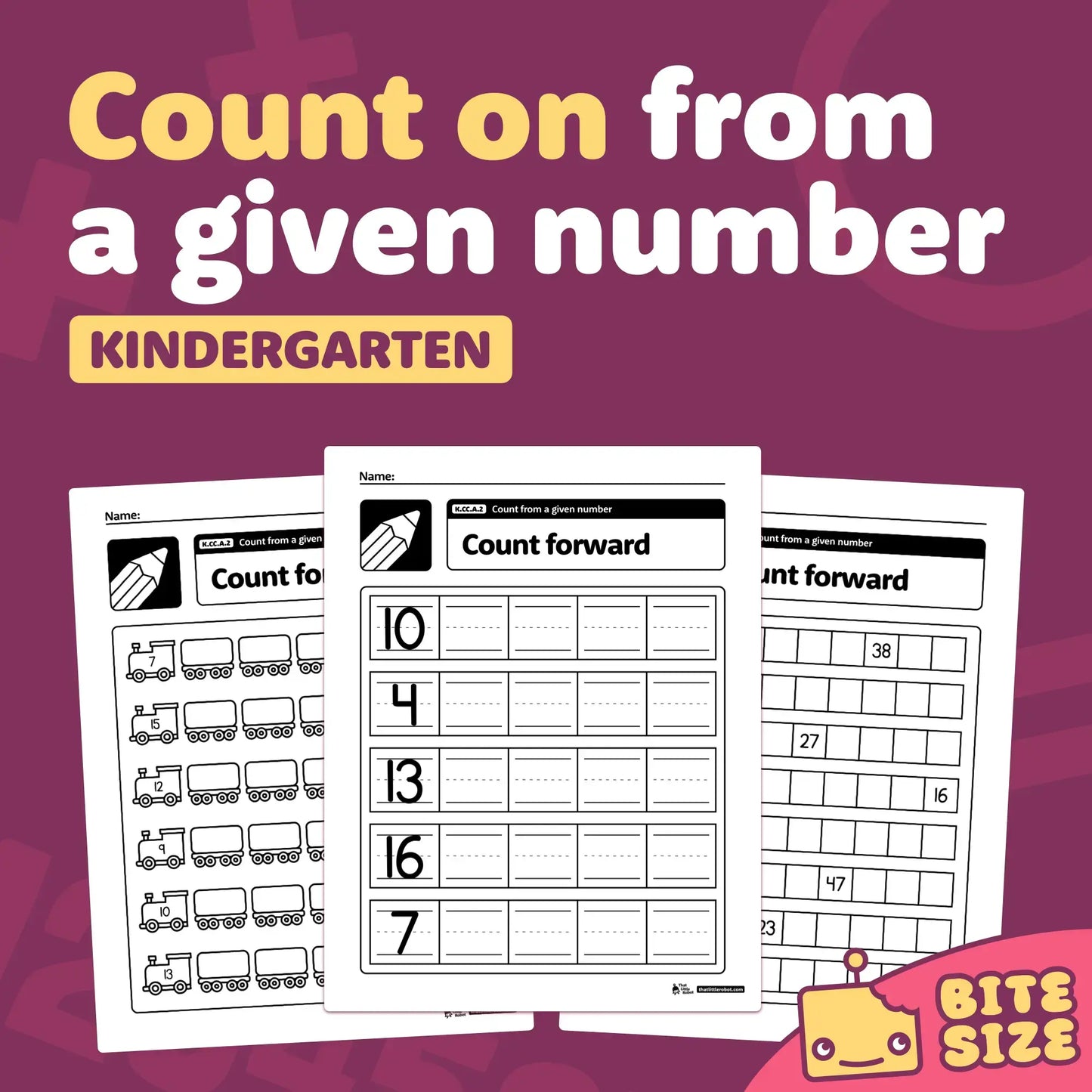 Count on From a Given Number Worksheets | K.CC.A.2
