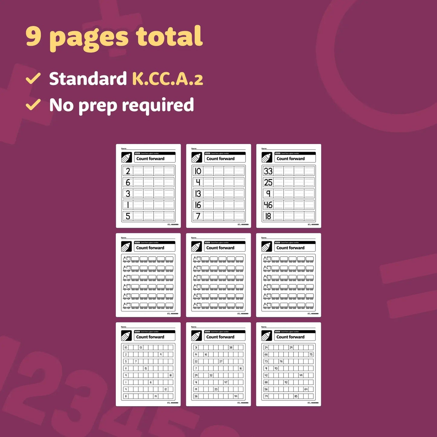 Count on From a Given Number Worksheets | K.CC.A.2
