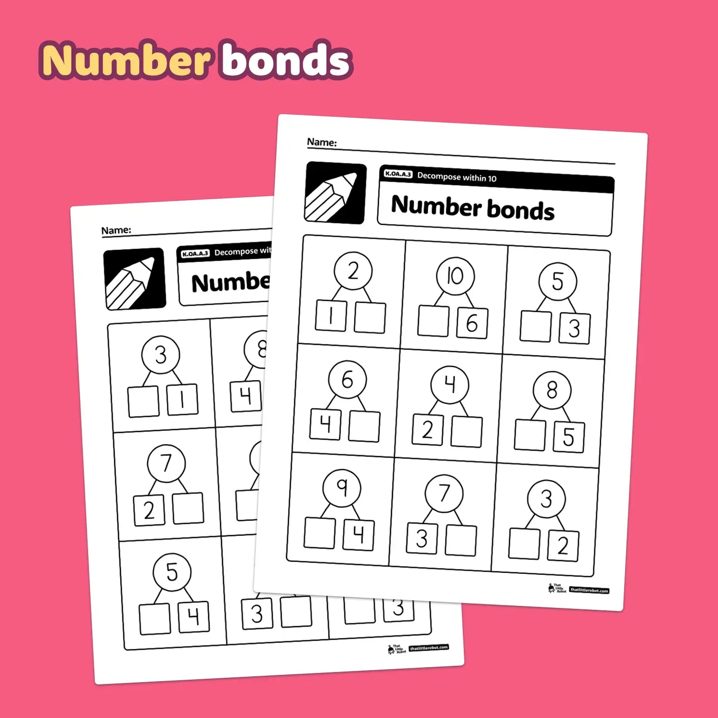 Two worksheets titled "Decompose Numbers Within 10".