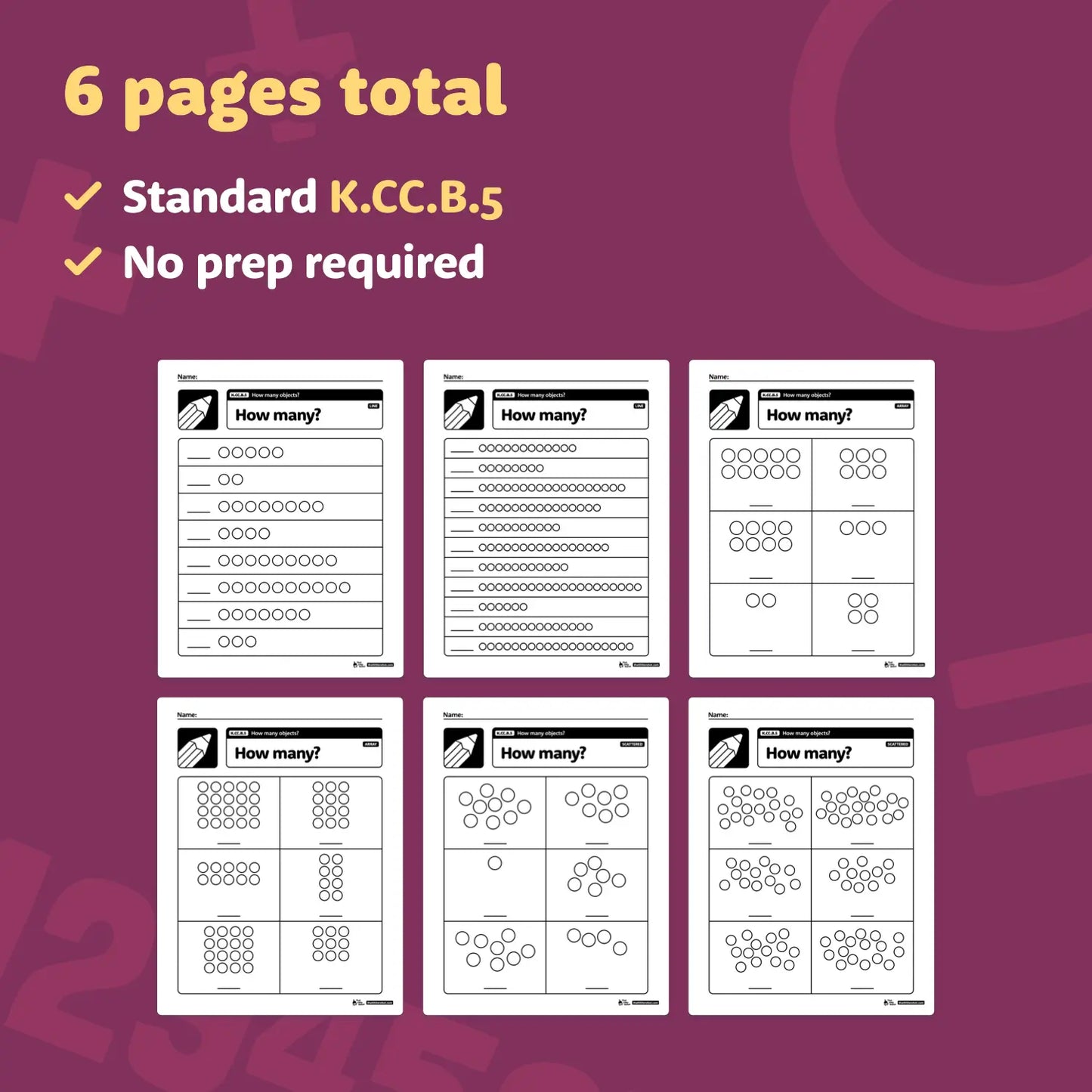 How Many Objects Worksheets | K.CC.B.5