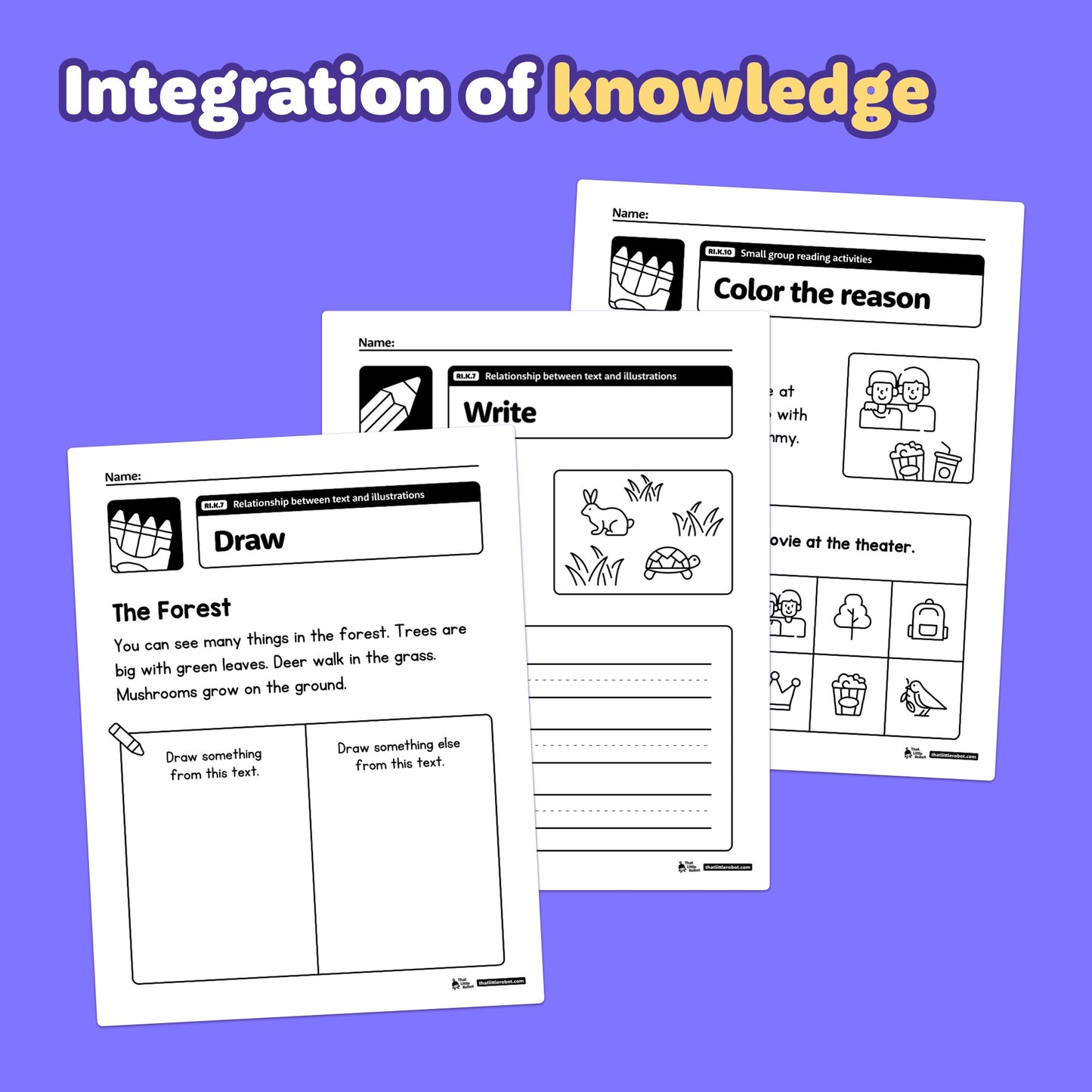Three printable worksheets with small group reading activities for kindergarten.