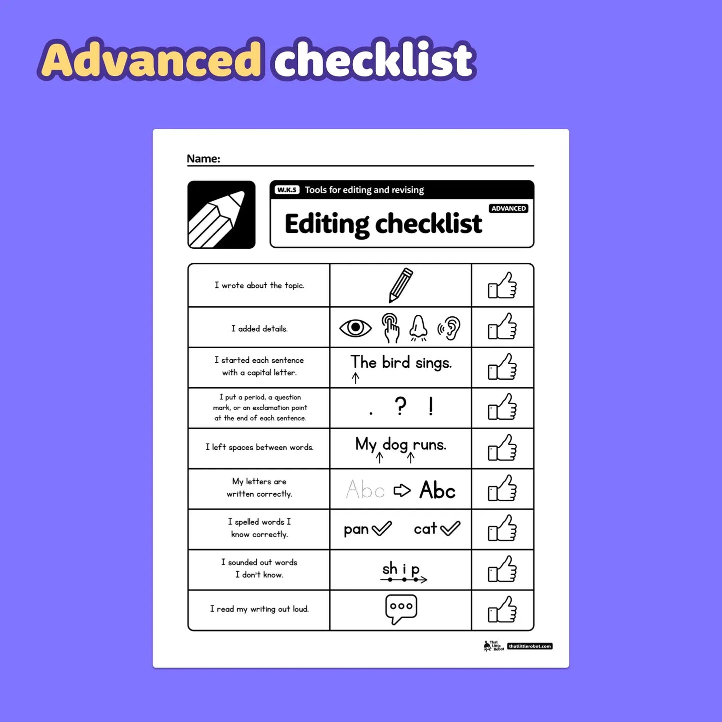 Editable checklists with "W.K.5" shown in bold text at the top.