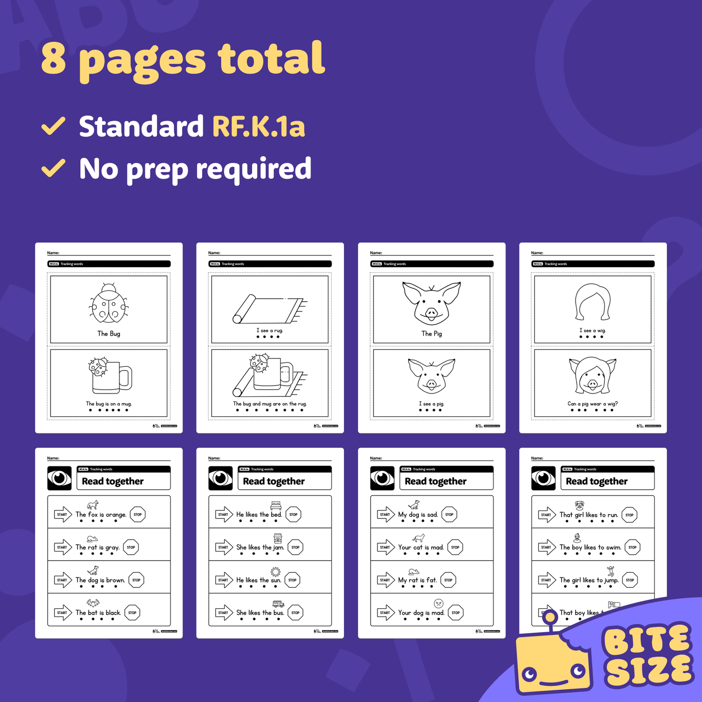 Preview of 8 kindergarten worksheets with animal-themed word tracking activities.
