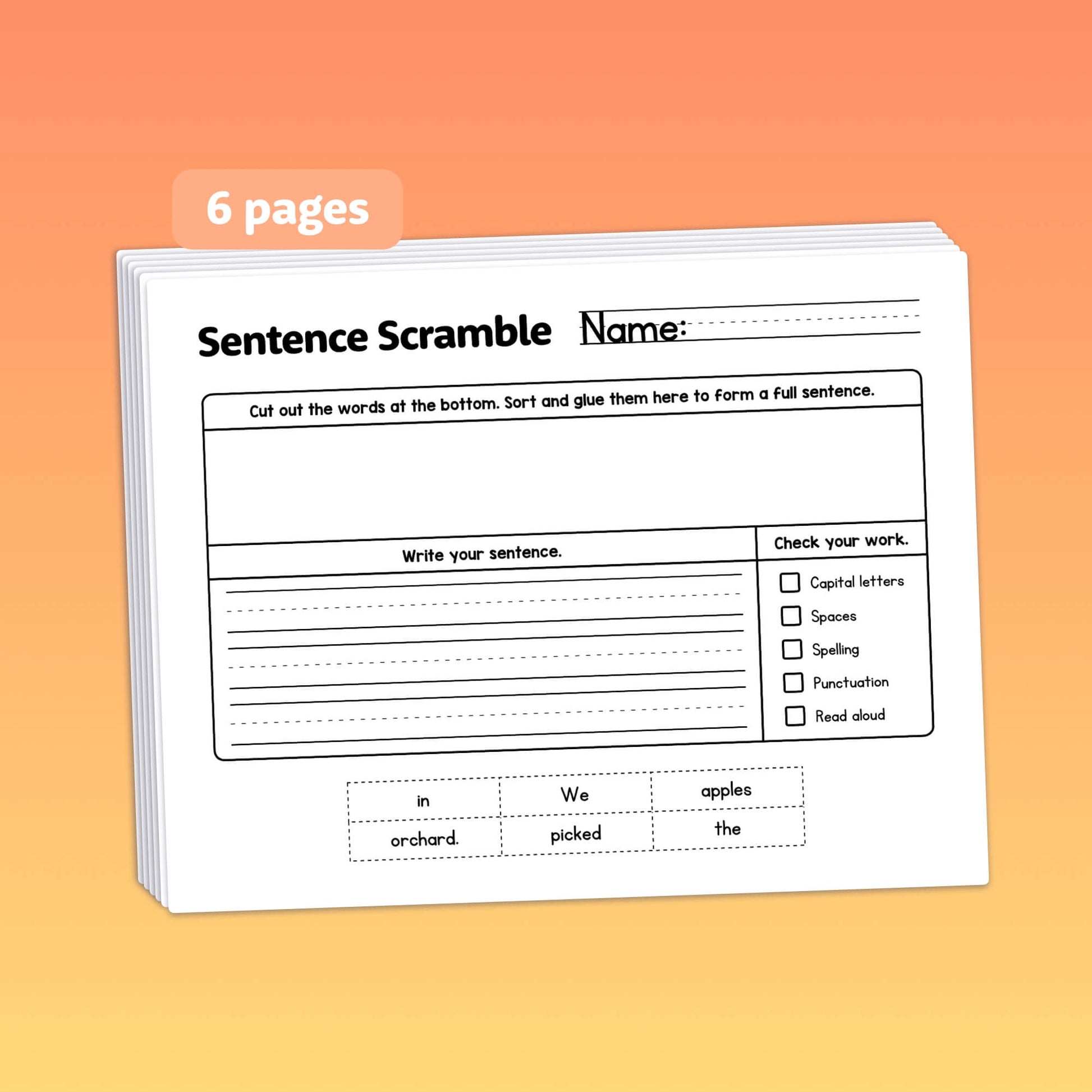 Worksheet with cut-out words for forming sentences. Autumn theme.