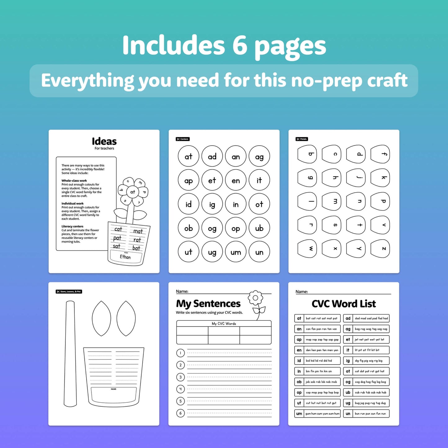 No prep CVC word family craftivity