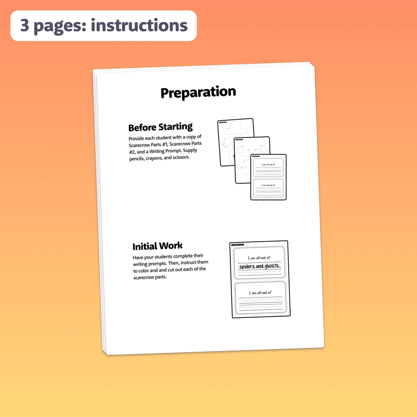 Cover page with "Preparation" instructions for the writing activity.