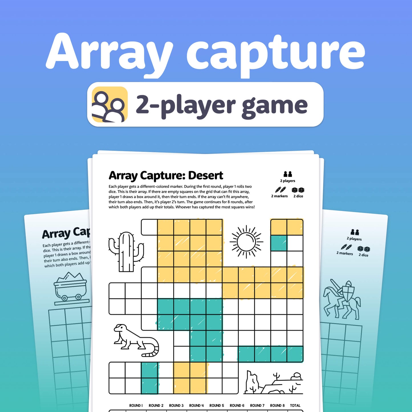 Two-player strategy game sheets for the Array Capture Game Desert.