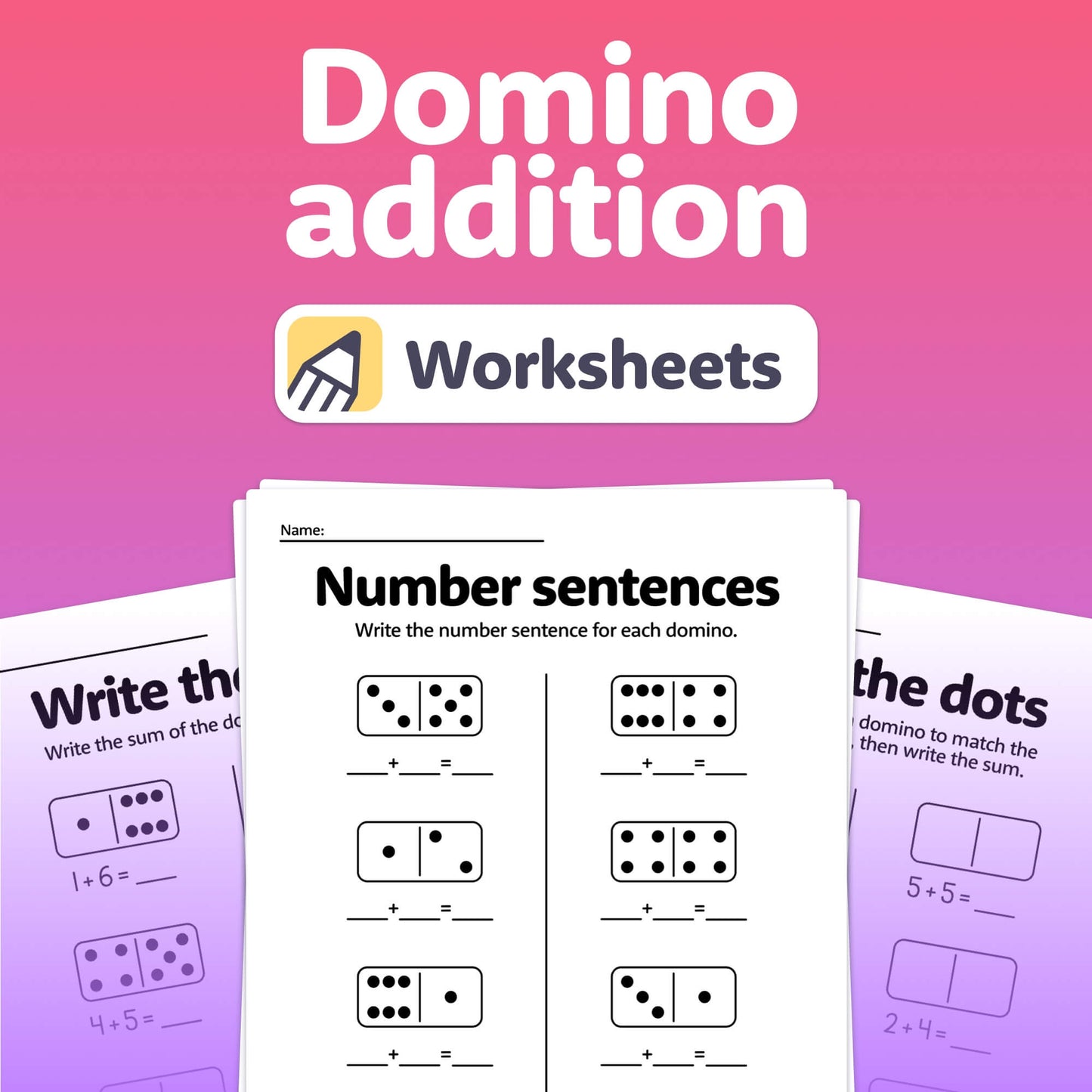 Domino Addition Worksheets with number sentences and matching dots.