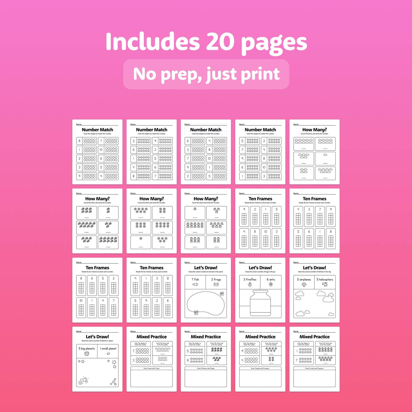 no prep counting worksheets