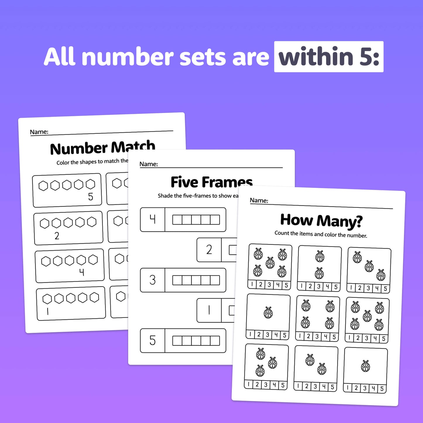 count within 5 worksheets