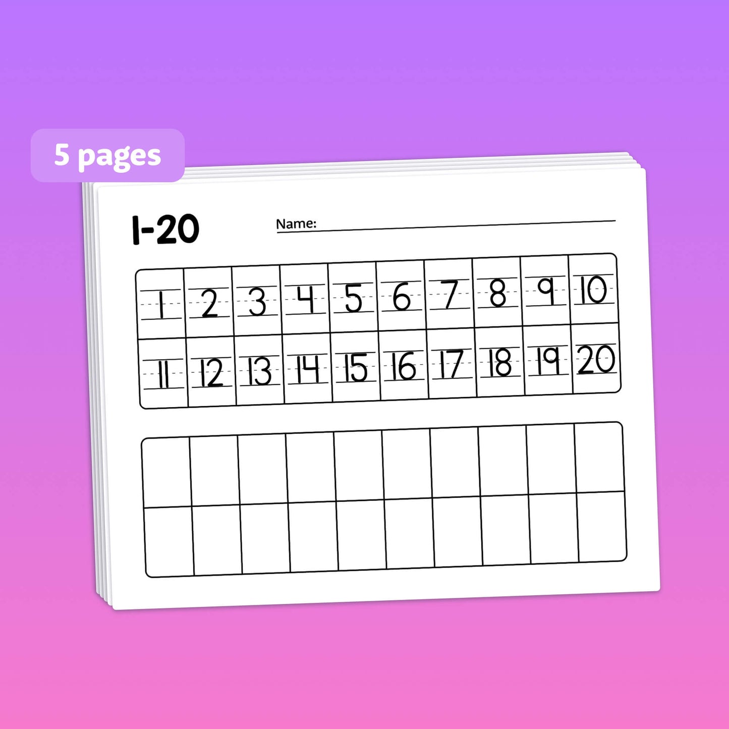 Handwriting Numbers 1-100 Worksheets with blank grid spaces.