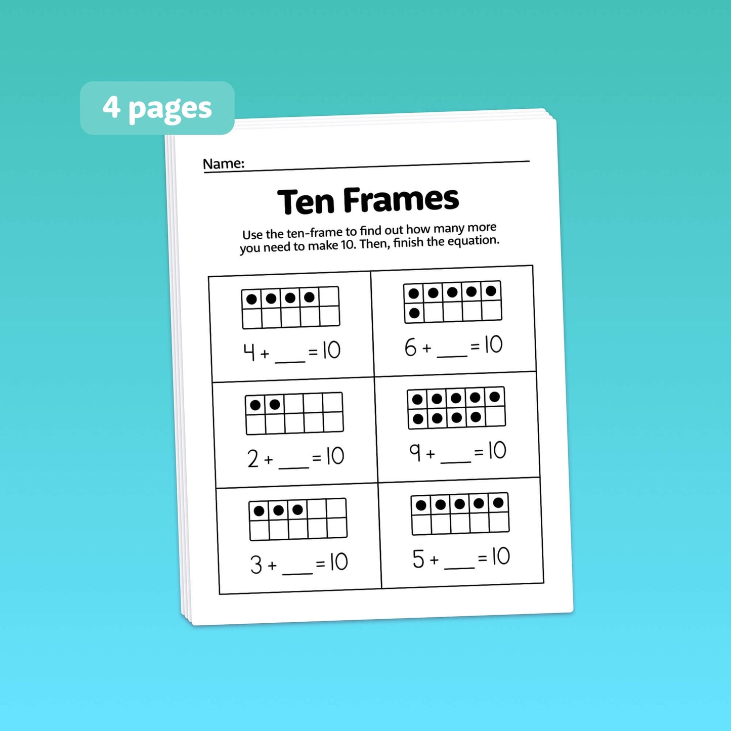 A stack of "Make a 10 Worksheets" with a "4 pages" label.