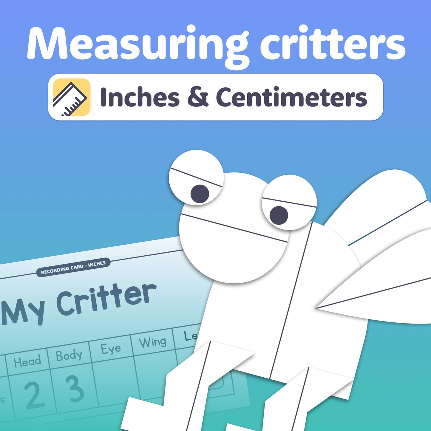 A paper creature with a measurement chart labeled "Measuring Critters Craft".