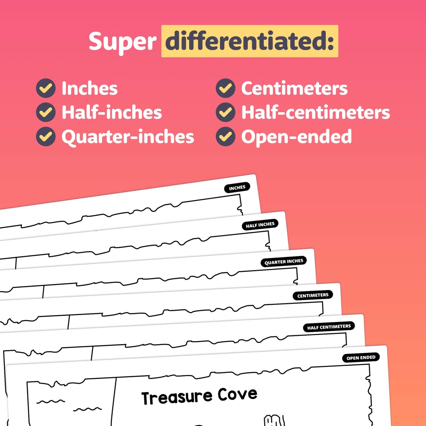 Activity sheets labeled by different measurement units.
