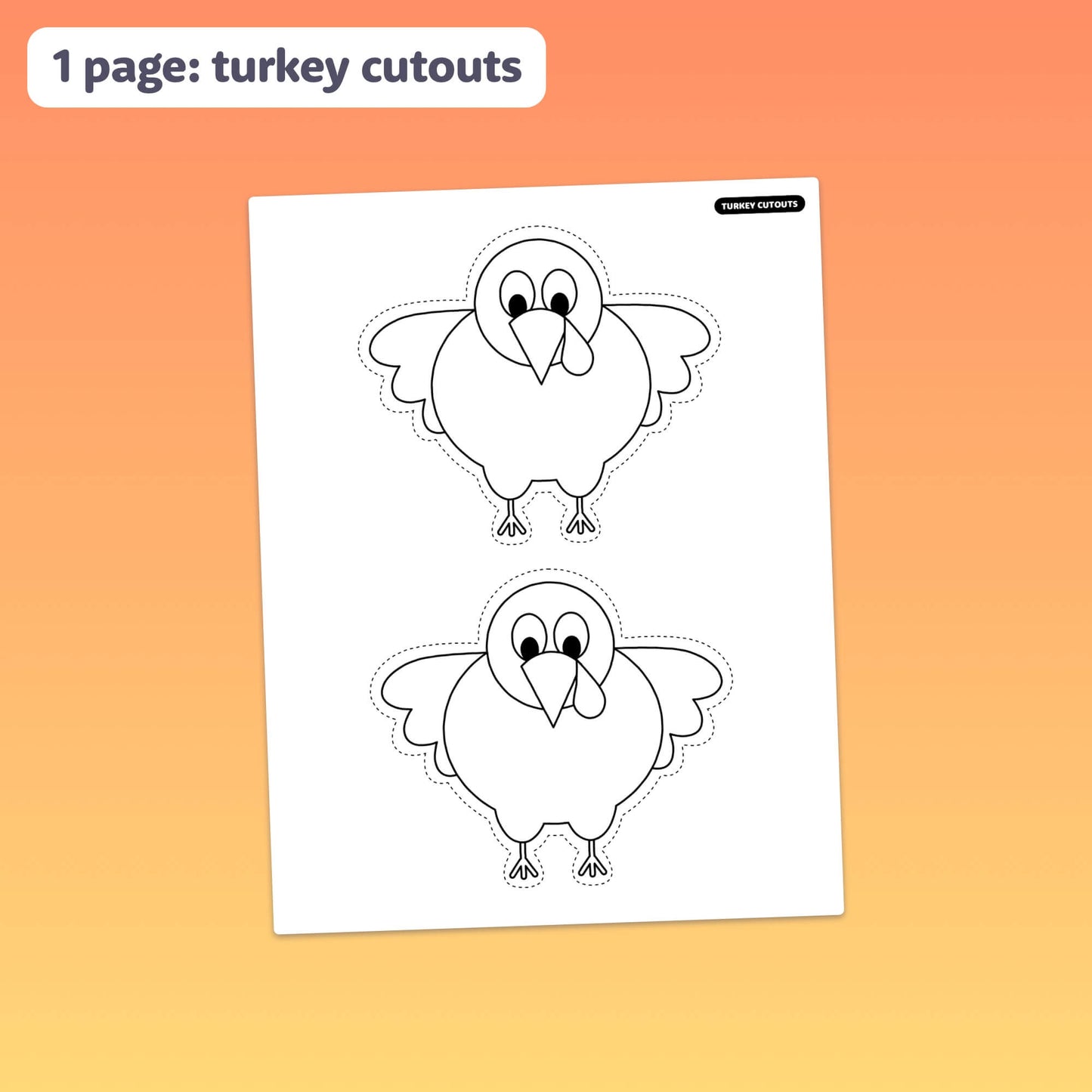 Two black-and-white turkey cutouts on a single page.