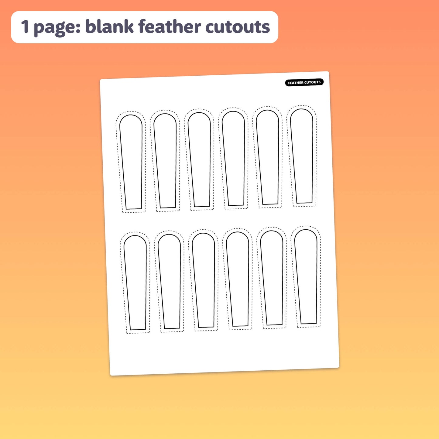 Page with blank feather cutouts for multiplication craft.