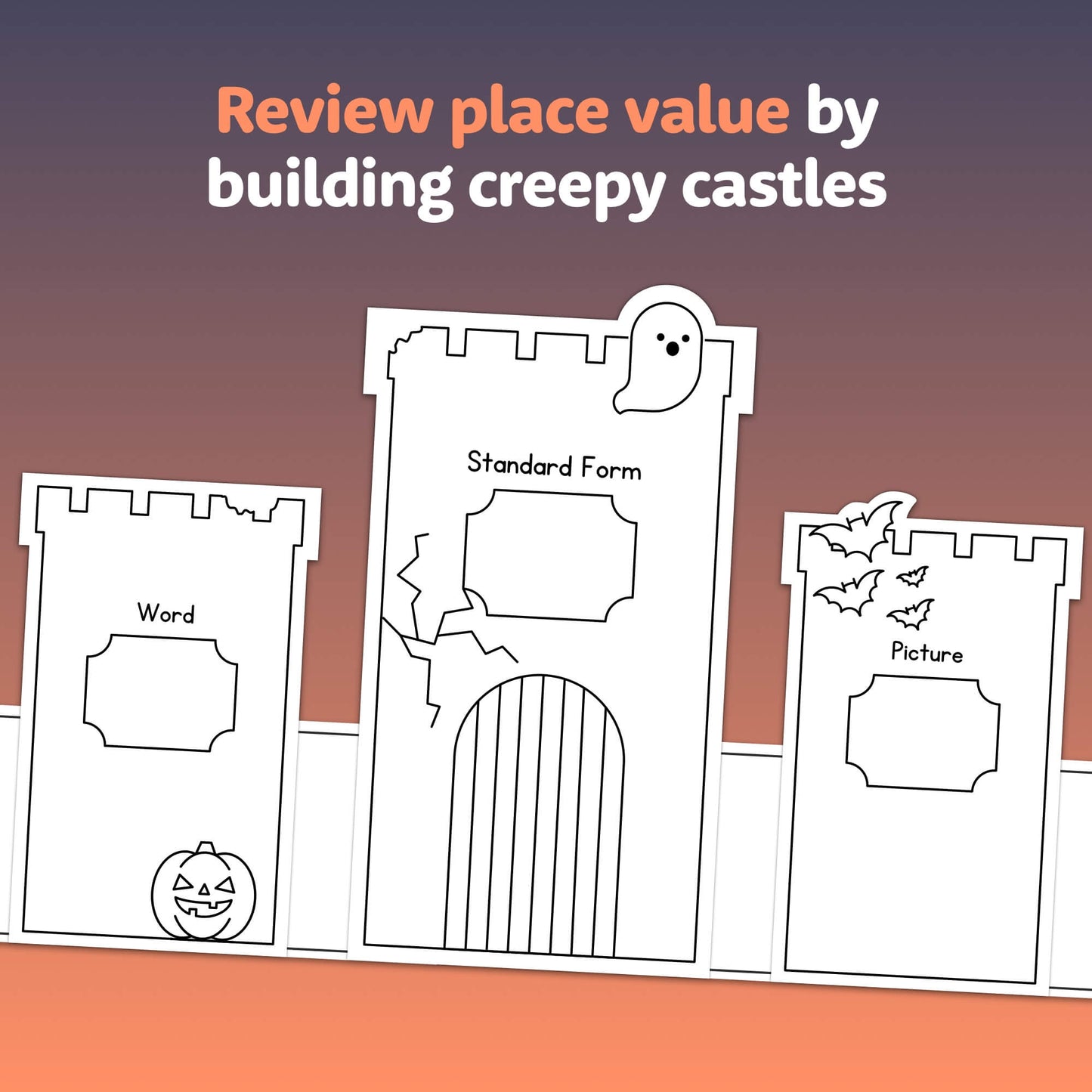 Halloween-themed place value craft reviewing different forms.