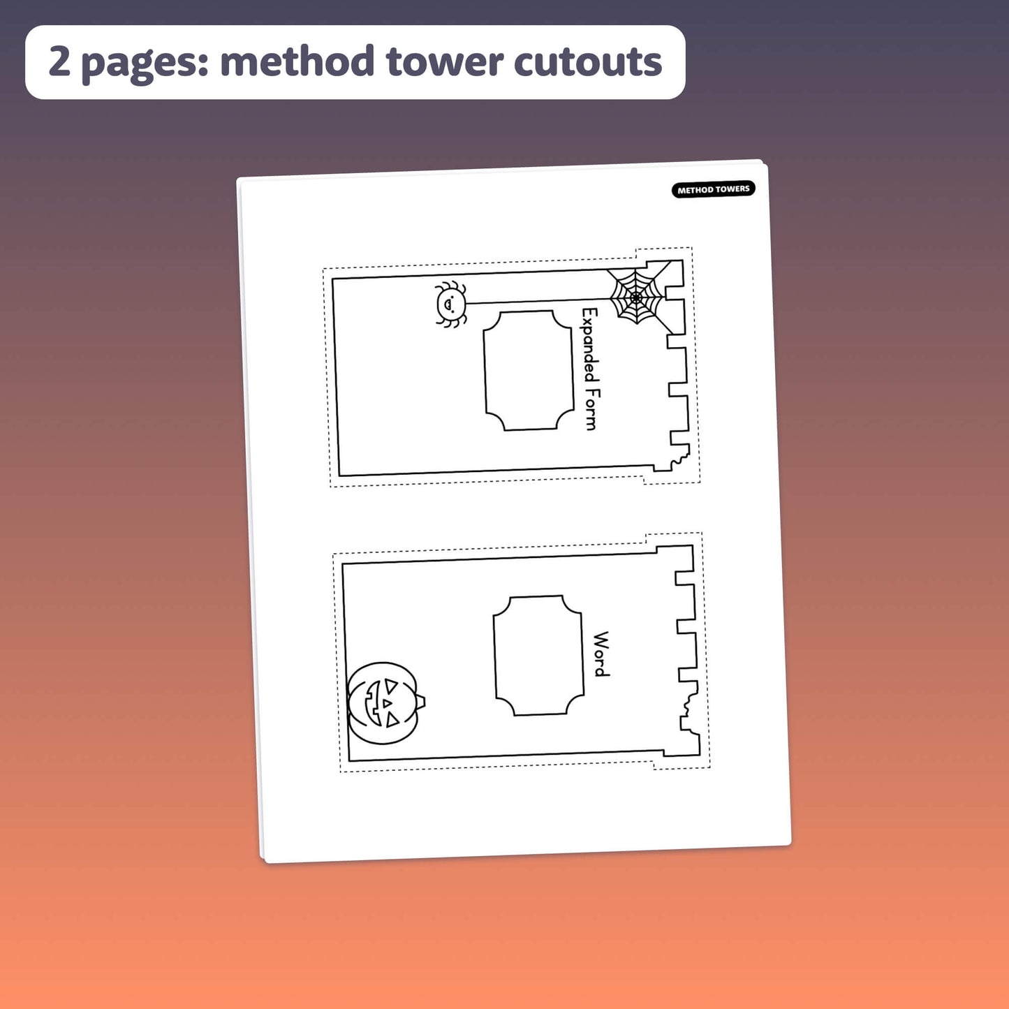 Halloween Castle Place Value Craft tower cutouts labeled Expanded Form and Word.