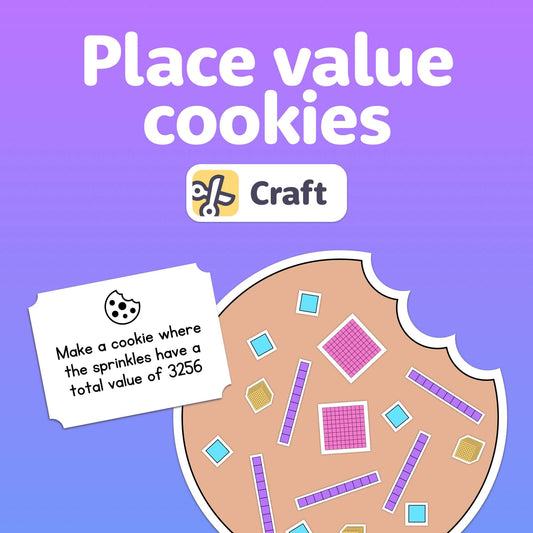 Illustrated cookie with math-themed sprinkles, text: "Place Value Cookies Craft.