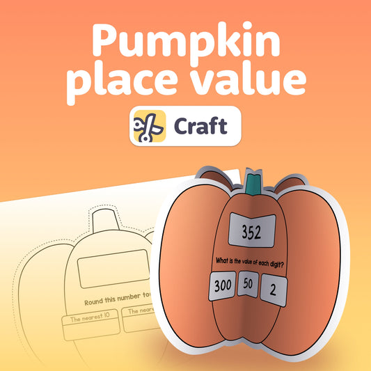 Cut-out paper pumpkin with math questions for place value activity
