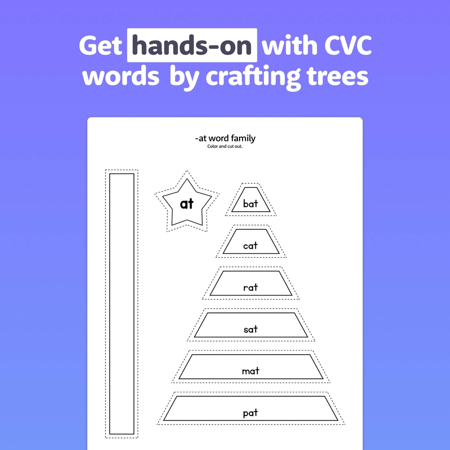 Template for Winter CVC trees with words from the -at family.